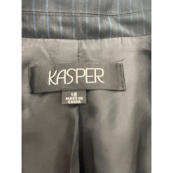 Kasper Women Black & Blue Pin Striped One Button Blazer Size 18 - Picture 11 of 11